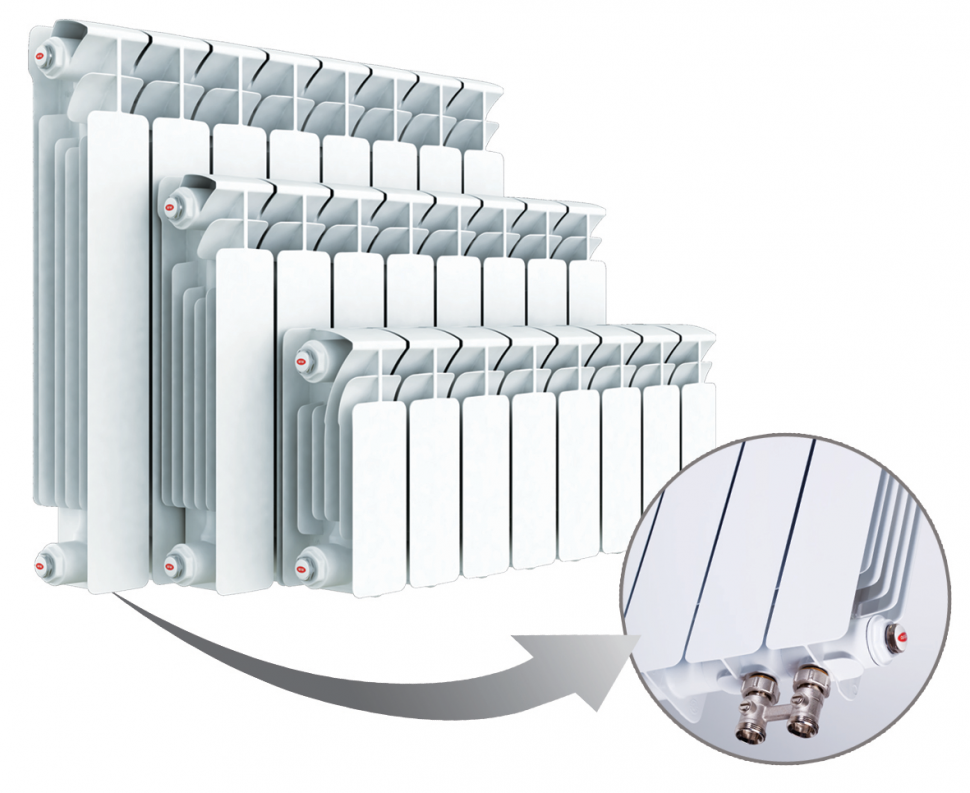 Биметаллический радиатор Rifar Base Ventil 200, 16 секций, с нижним правым подключением