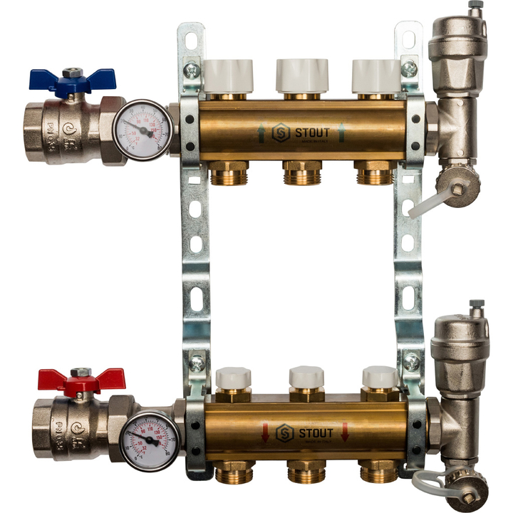Распределительный коллектор Stout из латуни без расходомеров 3 выхода (арт. SMB 0468 000003)